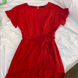 red wrap dress
